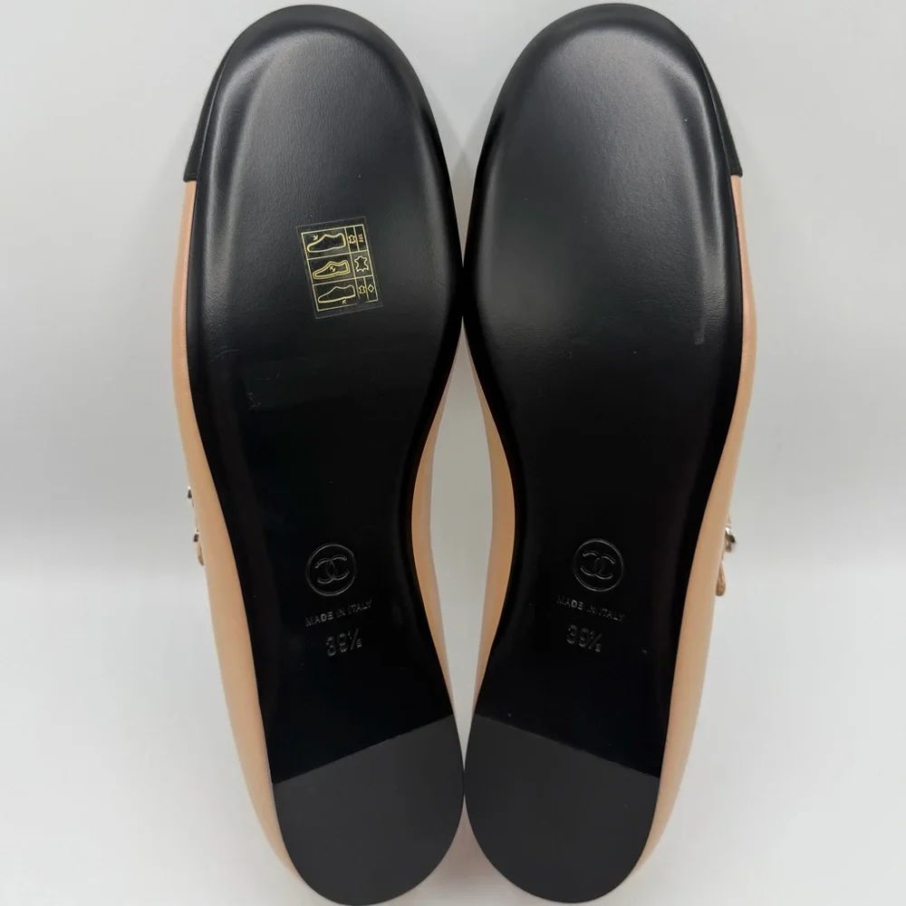 NEW NIB Chanel Beige Black Bicolor CC logo Cap Toe Mary Jane Buckle Ballet Flats - Picture 9 of 13
